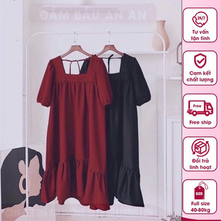 Váy bầu đuôi cá cổ vuông chất liệu đũi lụa B016-01