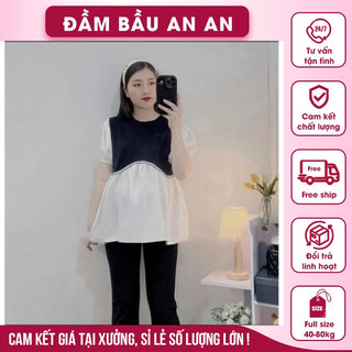 Áo bầu cộc tay đen phối sơ mi trắng