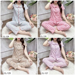 Đồ bộ nữ,đồ bộ mặc nhà nữ, quần áo mặc nhà thiết kế viền áo cổ sen vải lụa mềm mịn không nhăn