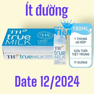 Thùng sữa tươi tiệt trùng TH True Milk Ít Đường hộp 180ml (48 hộp) "GIÁ BÁN ĐÃ TRỪ KHUYẾN MÃI"