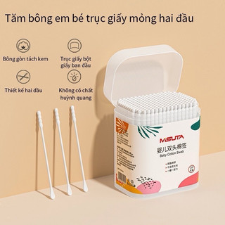 Hộp 400 cây Tăm bông cho bé sơ sinh Misuta, bông tự nhiên LVT