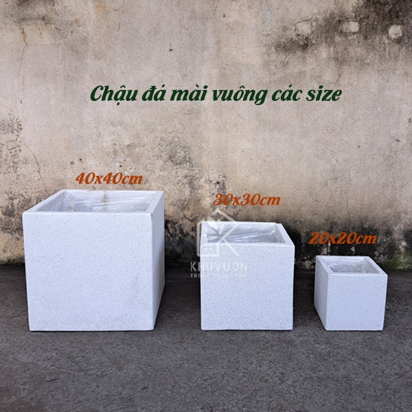 Chậu xi măng đá mài vuông 40x40cm, chậu đá mài vuông 40x40cm trồng cây