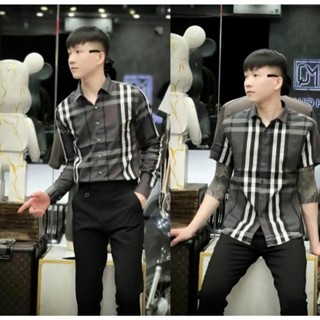 Áo sơ mi nam dài tay thiết kế kẻ sọc B R chất vải lụa thoáng mát cao cấp mẫu mới TM