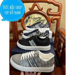 Giày thể thao sneaker DI O da bóng đế cao su trắng đúc hoạ tiết thêu mờ