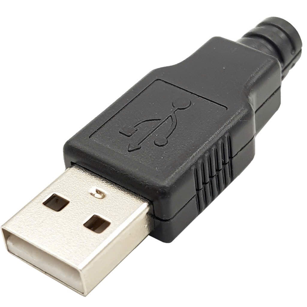Đầu Jack USB Đực, JACK USB  đực kèm vỏ 4 chân tự hàn.
