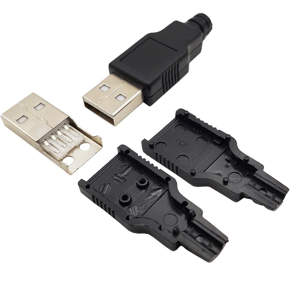 Đầu Jack USB Đực, JACK USB  đực kèm vỏ 4 chân tự hàn.