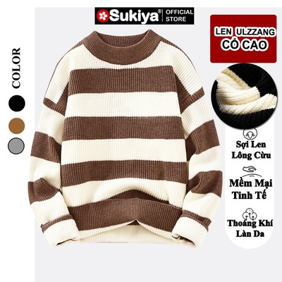 Áo Len Dệt Kim Nam Nữ SUKIYA Kẻ Ngang Form Suông Chất Sợi Lông Cừu Mềm Mại AL85