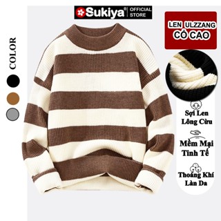 Áo Len Dệt Kim Nam Nữ SUKIYA Kẻ Ngang Form Suông Chất Sợi Lông Cừu Mềm Mại AL85