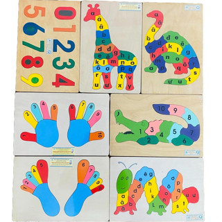  Đồ chơi tranh ghép hình con vật học chữ số bằng gỗ tranh lắp ghép học chữ số thông minh cho bé 