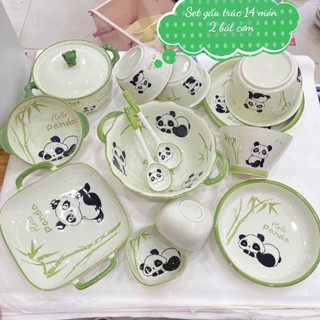 Bộ Bát Đĩa Gốm Sứ Decor, Bát Ăn Cơm, Bát Ăn Chè, Chén Dĩa Dễ Thương Bộ Gấu Trúc Hello Panda cute dễ thương