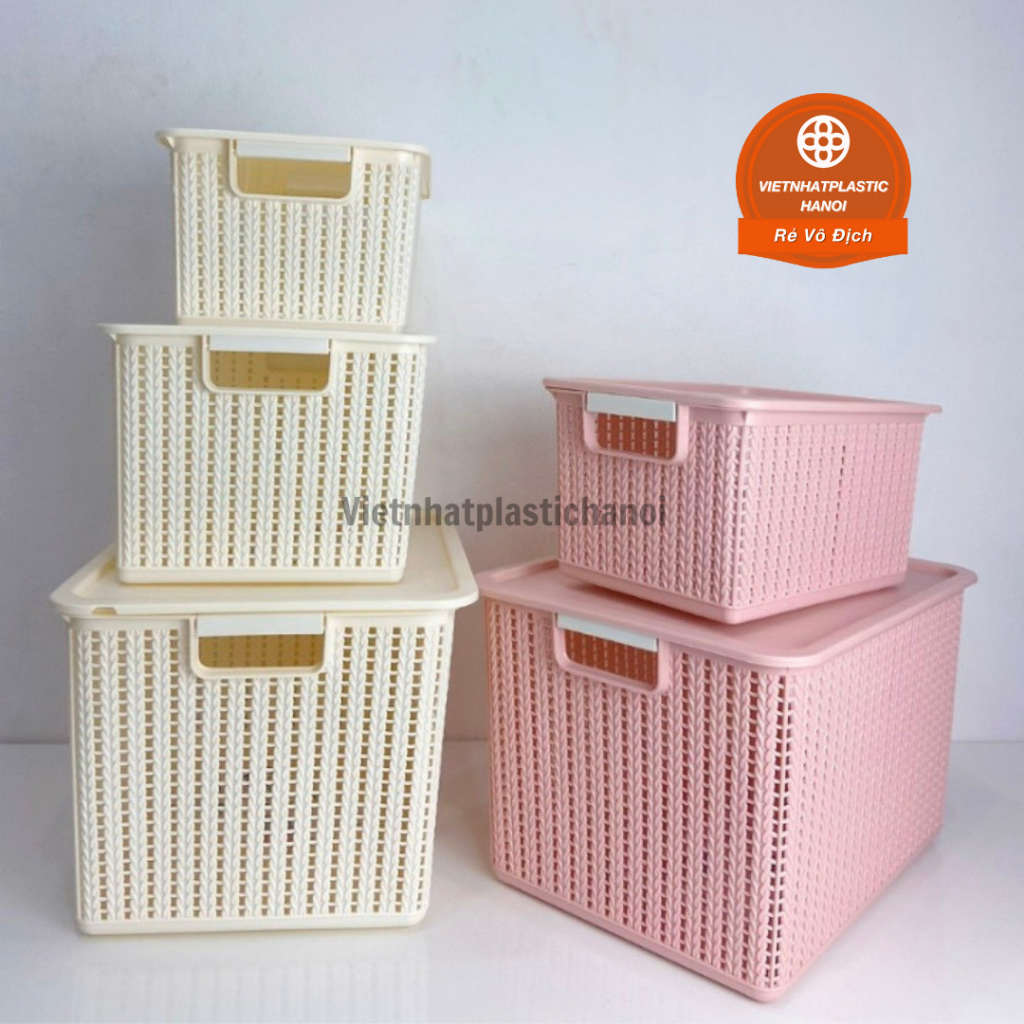 Rổ đan mây nhựa đựng đồ đa năng Việt Nhật, Giỏ đan đựng dụng cụ nhà bếp, quần áo gọn gàng-3415
