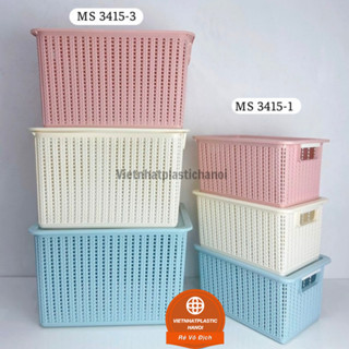 Rổ đan mây nhựa đựng đồ đa năng Việt Nhật, Giỏ đan đựng dụng cụ nhà bếp, quần áo gọn gàng-3415