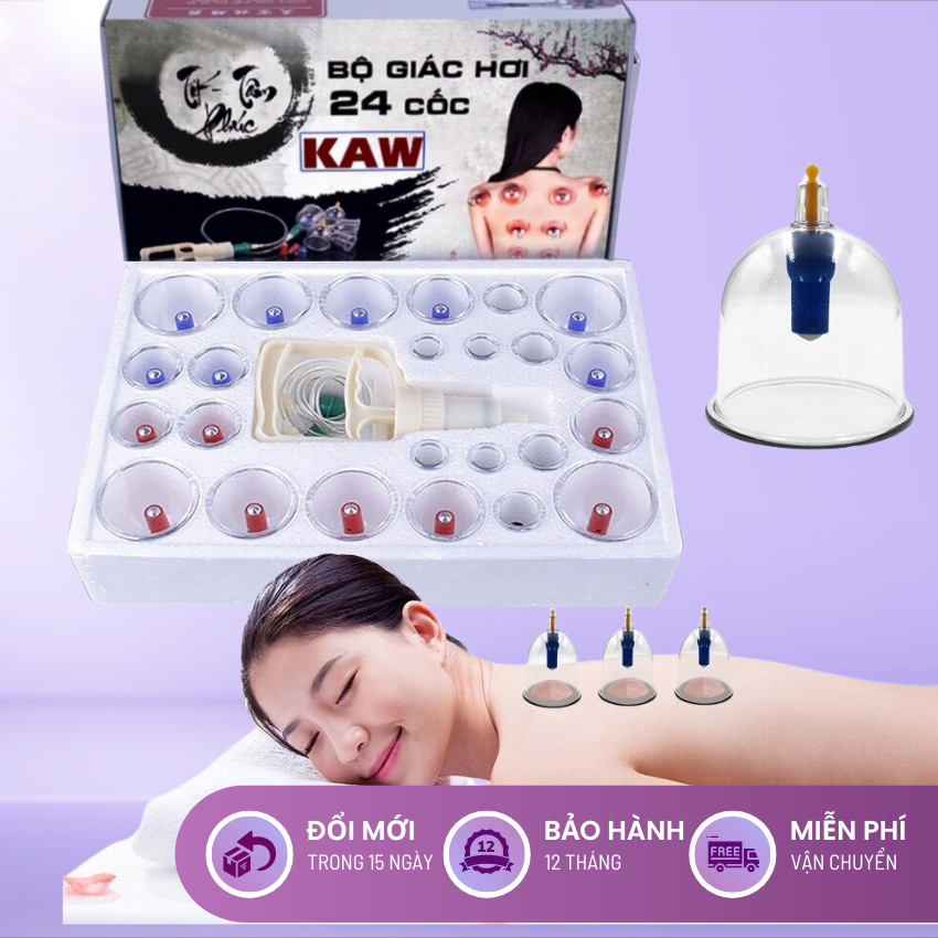 Bộ giác hơi chân không Không Dùng Lửa KAW 24 Cốc, Nhựa Nguyên Sinh Tinh Khiết, An Toàn Tuyệt Đối