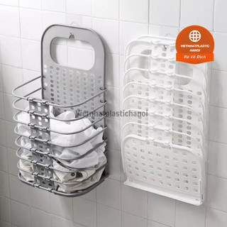 Giỏ nhựa đựng đồ đa năng treo tường gấp gọn tặng kèm móc dính. Giỏ đồ thông minh 3379