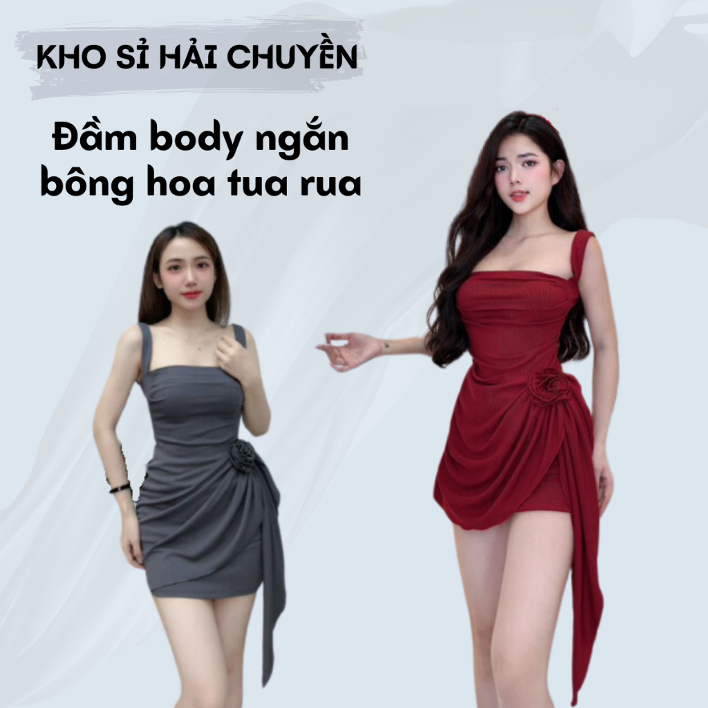 Đầm body ngắn bông hoa tua rua B19- Kho Sỉ Hải Chuyền