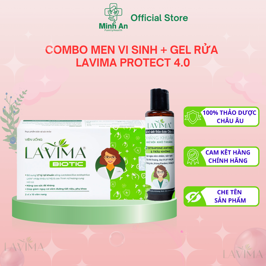 Combo 01 Hộp viên uống Lavima Biotic 20v và 01 Gel Rửa Lavima 88g Protect 4.0