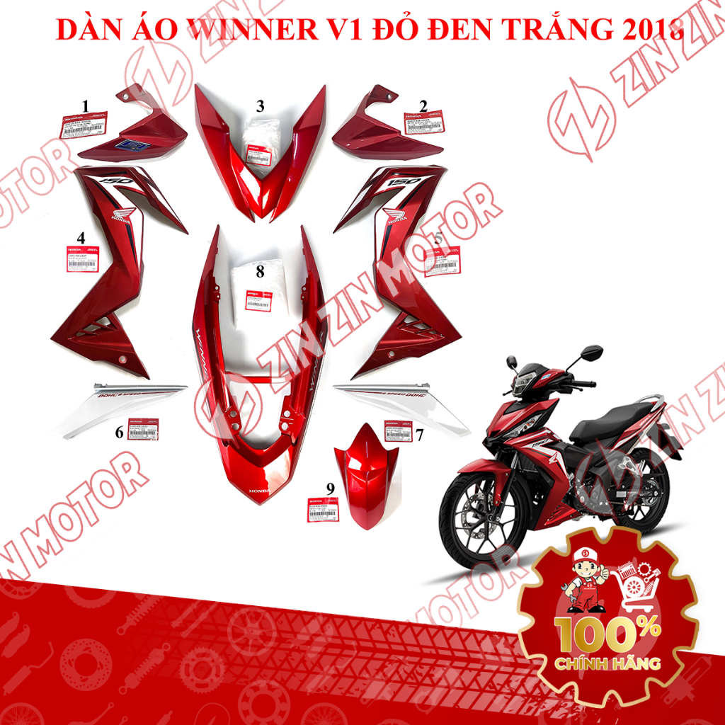 Dàn Áo Winner V1 Đỏ Trắng Đen 2018, RS150 V1 V2 Phiên Bản Thể Thao Chính Hãng - ZINZINMOTOR