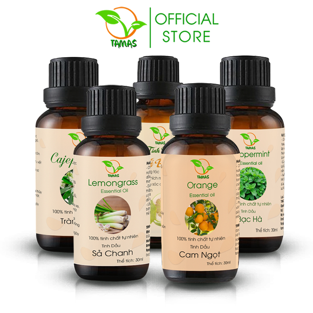 Tinh dầu nguyên chất chất xông phòng đuổi muỗi TAMAS 30ml mùi tự chọn: Sả chanh, bạc hà, quế, cam ngọt, tràm giò,...