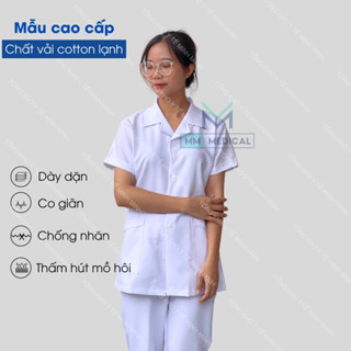 Bộ quần áo blouse cộc tay, dài tay blu dáng ngắn y tá, điều dưỡng, dược sĩ, spa, y tế