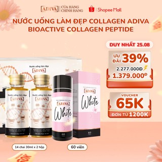 Combo 2 Hộp Nước Uống Làm Đẹp Collagen ADIVA (28 Chai) + 1 Hộp Viên Uống Trắng Da ADIVA White 60 Viên