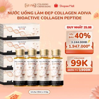 Combo 4 Hộp Nước Uống Làm Đẹp Collagen ADIVA Tem Trắng (56 Chai)- Giúp Làn Da Săn Chắc, Ảm Mịn Và Căng Bóng