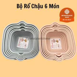 Bộ Rổ Chậu 6 món Ráo Nước 2 Lớp Cao Cấp Tiện Lợi,Rổ Đựng Rau, Hoa Quả, Nhựa PP Siêu Cứng,3288/89/90
