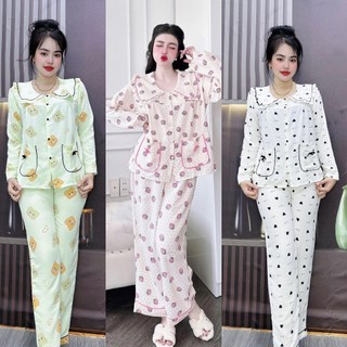 Đồ ngủ pyjama bigisize tay dài vải đũi xốp 50-100kg đồ ngủ nữ béo xinh shop