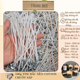 100gram bấc nến [tim nến] cotton kẹp sẵn, nhiều size - nguyên liệu làm nến Trian Bee