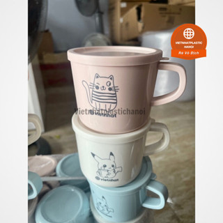 Cốc nhựa có nắp Hokori Việt Nhật (6030)Cốc chịu nhiệt tốt cho bé uống nước có quai cầm kèm nắp 180ml