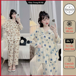Bộ bầu dài tay cổ sen , hoạ tiết , trước và sau sinh , chất liệu đũi mềm đẹp