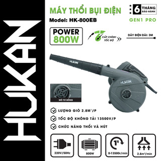 Máy thổi hút bụi cầm tay hukan hk-800eb công suất 800w, 6 cấp độ, 2 chức năng hút và thổi