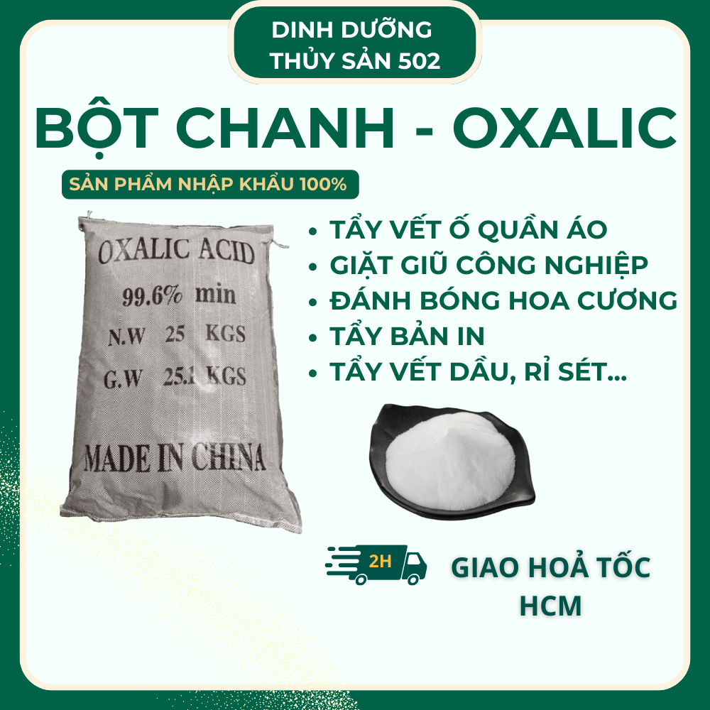 Bột chanh O xalic tẩy rửa công nghiệp, tẩy vết dầu, rỉ sét, ố vàng trên vải dùng trong giặt ủi, quần áo