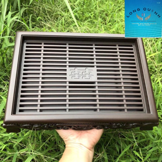 Khay trà đựng ấm chén bằng nhựa giả gỗ Song Long,Khay trà nhựa có chân cao cấp