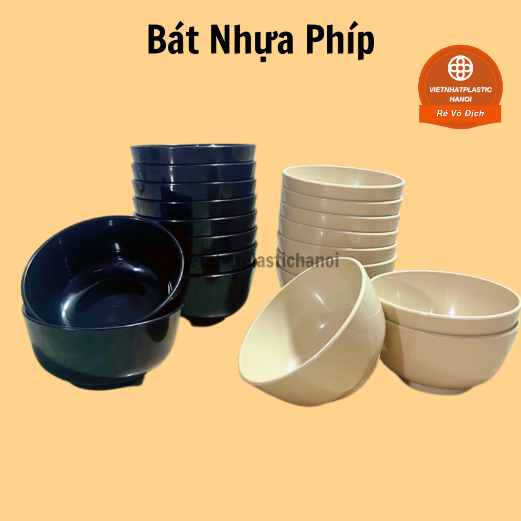 Bát nhựa phíp đen, nâu, trắng chịu nhiệt loại dầy đẹp nhựa Việt Nhật cao cấp, Bát ăn cơm (6827)