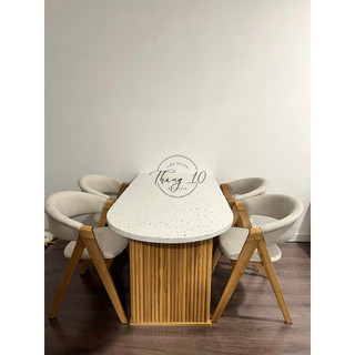 [Ảnh thật] Bàn Ăn - Bàn Đảo Bếp Chân Chạy Rảnh, Mặt Bàn Đá Terrazzo Bán Oval #tiemdecorthang10