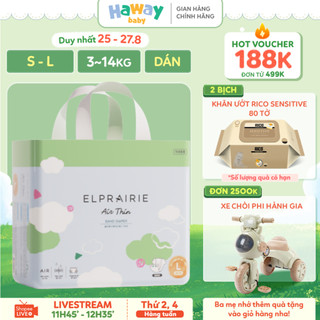 Combo 2 tã bỉm dán elprairie air thin s34/m30/l26 siêu mỏng nhẹ, siêu thấm hút, mềm mại, chống hăm cho bé haway