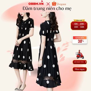 Đầm trung niên cho mẹ cao CẤP chấm bi cực sang_hàng sẵn