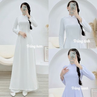  Áo dài trắng học sinh ÁO DÀI QUỲNH NGUYỄN áo dài trơn trắng lụa mỹ áo dài đi học MÃ T16