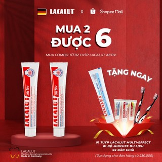 Combo 2 tuýp lacalut aktiv - kem đánh răng chính hãng chlb đức + 2 bàn chải + 3 mẫu thử
