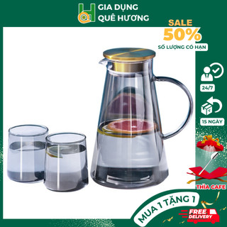 Bộ bình thuỷ tinh kèm 6 ly chịu nhiệt cao bình thuỷ tinh 1800ml đựng nước kèm 6 cốc 300ml