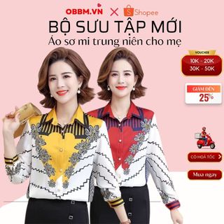 Áo sơ mi trung niên nữ OBBM.VN, áo trung niên cho mẹ, áo lụa trung niên cao cấp cực chảnh