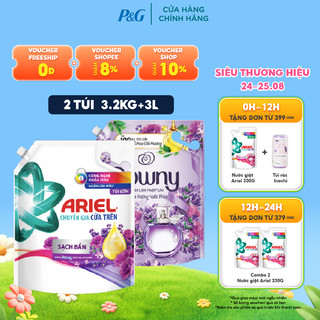 Combo Nước Giặt ARIEL Ngăn Lem Màu Hương Hoa Oải Hương 3.2KG & Xả Vải DOWNY Hương Hoa Oải Hương 3L