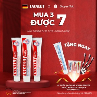 Combo 3 tuýp kem đánh răng lacalut aktiv 75ml + 3 bàn chải đánh răng + combo trải nghiệm