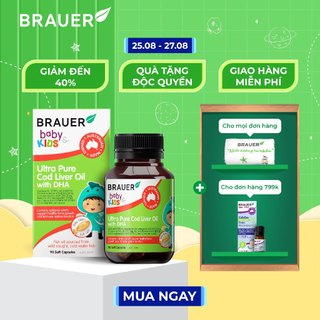 Vitamin BRAUER Baby & Kids Ultra Pure Cod Liver Oil with DHA - Bổ sung DHA tinh khiết cho trẻ từ 1 tuổi (90 viên nang)