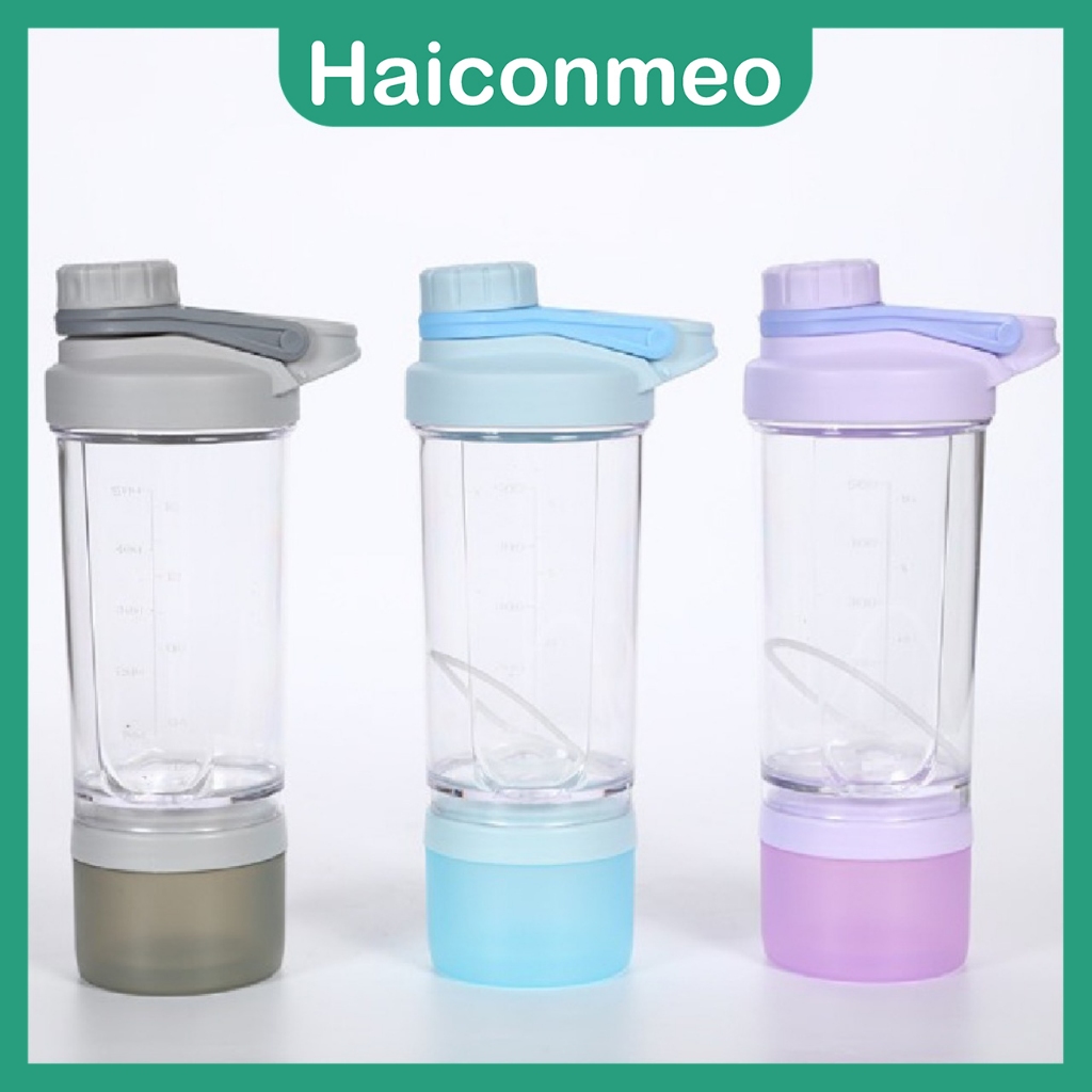Bình lắc shaker whey tập gym bình nước thể thao shaker pha sữa protein kèm 1 hộp đựng, bóng lắc nhựa