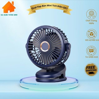 Quạt mini kẹp bàn, quạt kẹp bàn xoay 360 độ pin tích điện chân kẹp bàn, kẹp xe đẩy - pin sạc, 3 cấp độ - qk1