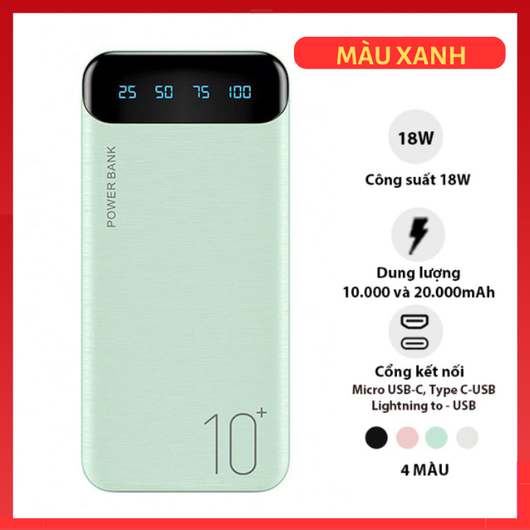 Sạc dự phòng 10000 mAh pin sạc dự phòng Wk -161 bảo hành 24 tháng lỗi 1 đổi 1