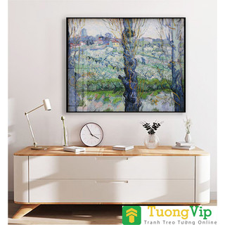 Tranh Laminate Tráng Gương - Tranh Trang Trí Nghệ Thuật Vincent Van Gogh - Cảnh Quan Arles, Cây Ăn Quả Ra Hoa (1889)