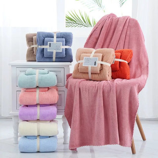 Set 2 Khăn Tắm Lông Mềm Mịn Xuất Hàn Cỡ Lớn Siêu Thấm Hút   [ H204 ]