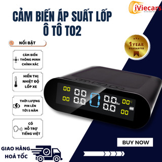 Cảm Biến Áp Suất Lốp Ô Tô T02 Cảnh Báo Giọng Nói Tiếng Việt IViecars - Van Gắn Ngoài Màn Hình LCD, Năng Lượng Mặt Trời